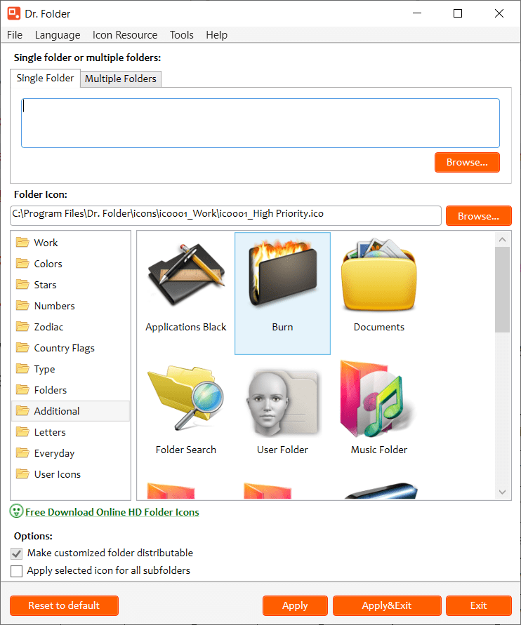 Dr. Folder 2.9.1.0, Es un software que busca y reemplaza el icono estándar de una carpeta en cualquier otro icono